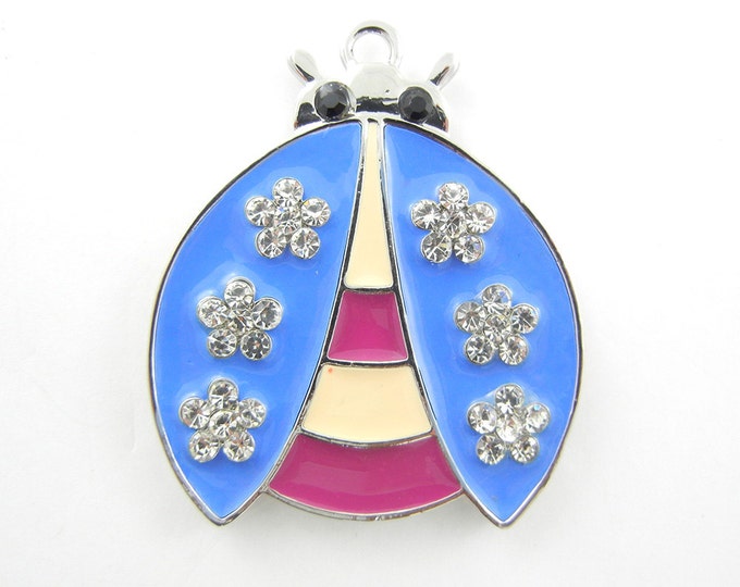 Double Sided Blue and Pink Peach Ladybug Pendant