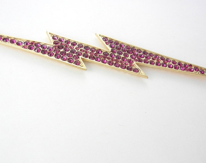 Gold-tone Fuschia Rhinestone Lightning Bolt Pendant