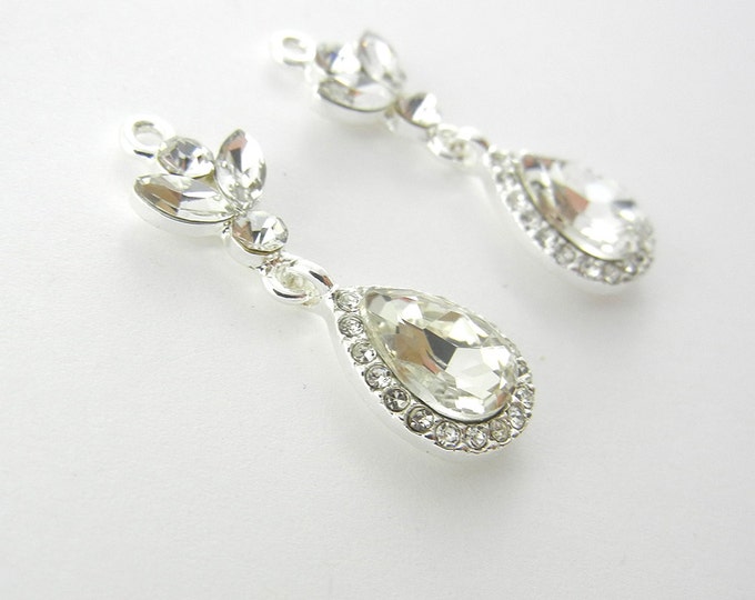 Pair of Small Rhinestone Floral Teardrop Charms