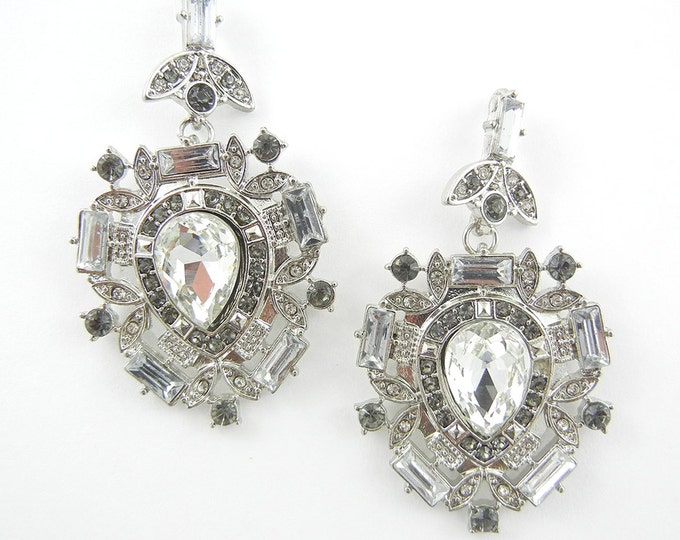 Pair of Crystal and Gray Rhinestone Drop Charms