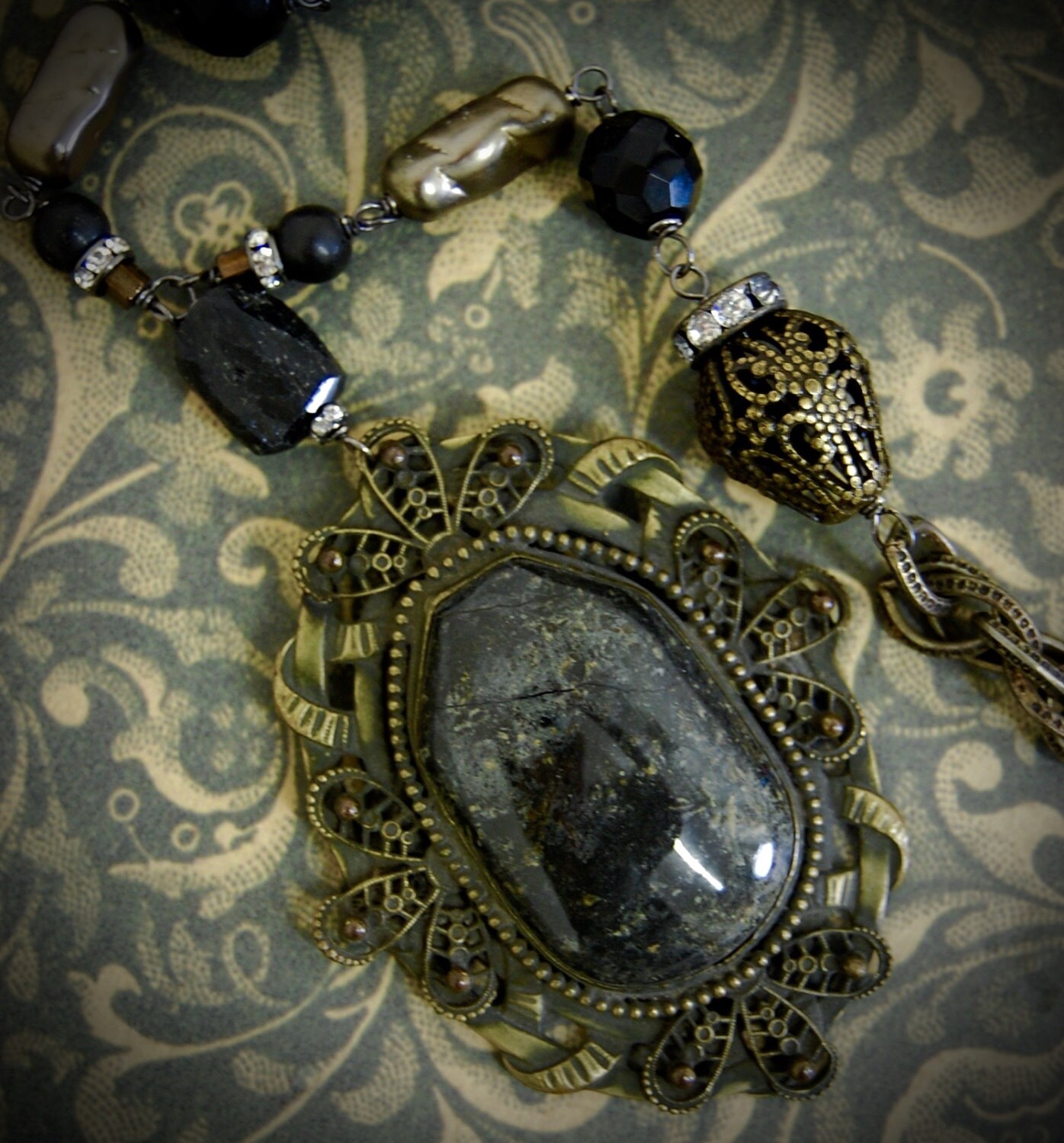 Black As Stone-Antique Vintage Stone and Brass by Opaline1214