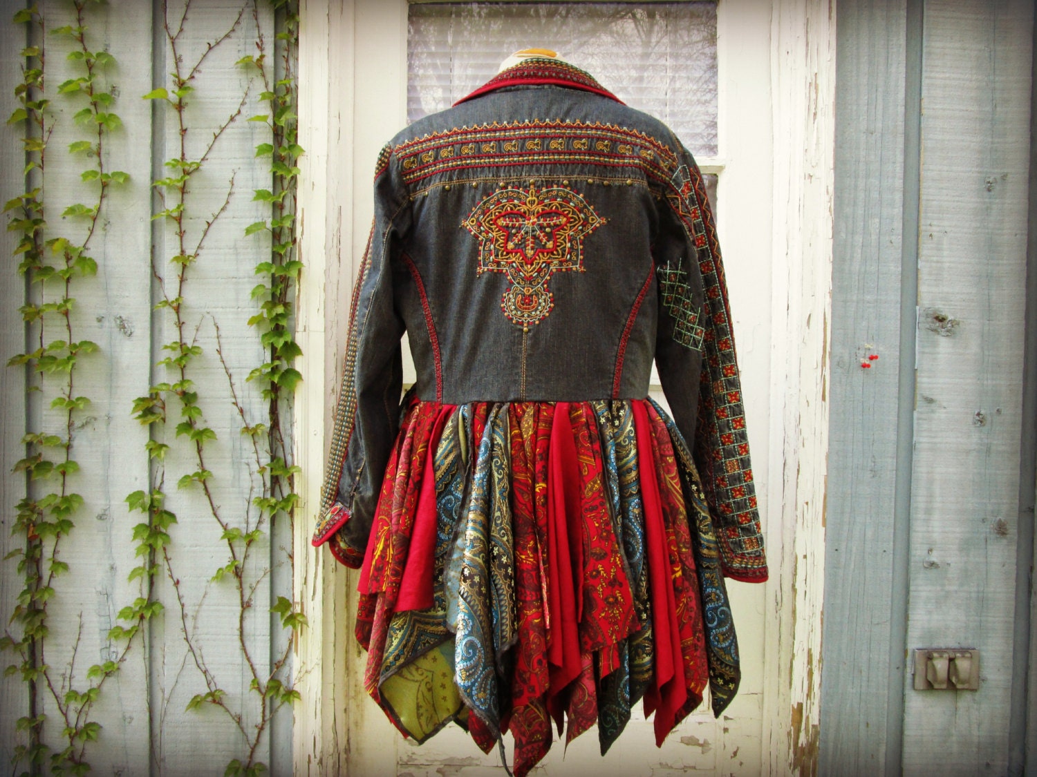 S-M Embroidered Boho Pixie Coat// Upcycled Fairy Coat//
