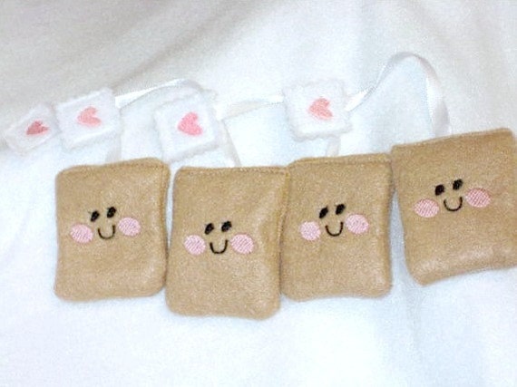 Felt play food - pretend food - play kitchen food - Smiley face tea bags set of 4 perfect for tea party #PF2502 Il_570xn