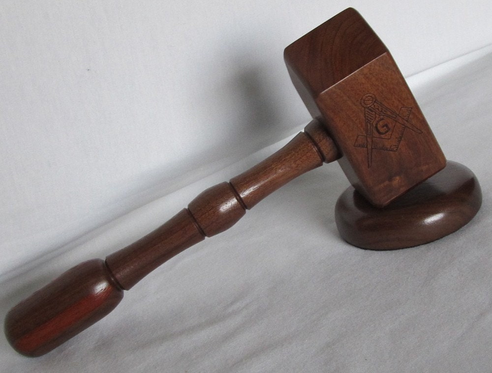 Masonic Gavel Set Walnut Wood with Padauk Inlay Engraved