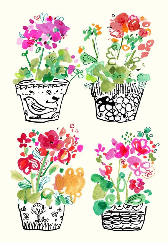 Items similar to Geraniums in Pot Archival Giclee Print on Etsy