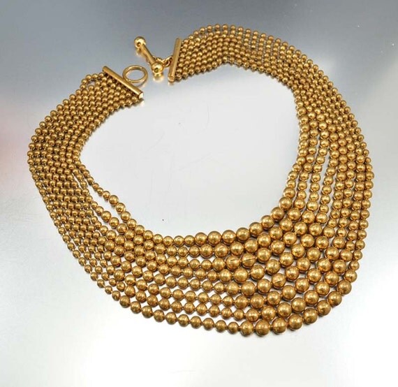 Vintage Gold Brass Ball Bead Chain Art Deco Necklace
