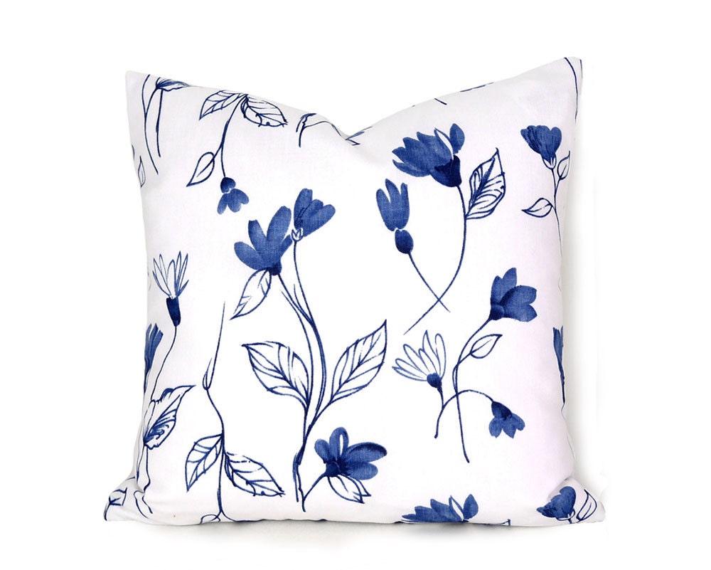 White Blue Floral Pillow Covers Floral Cushion Cover Blue 8205