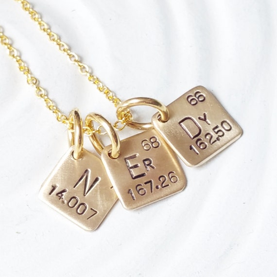 table periodic brass Necklace Periodic Stamped Itty Hand Jewelry Bitty Table  Element