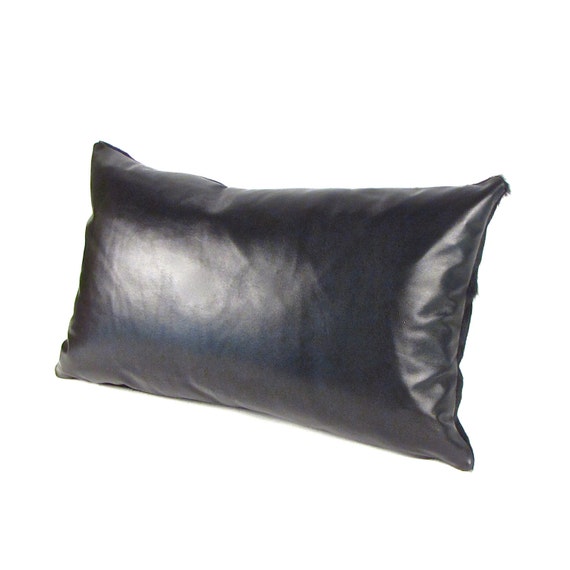 Black Leather Pillow Mens Pillow Black Rectangular Pillow by
