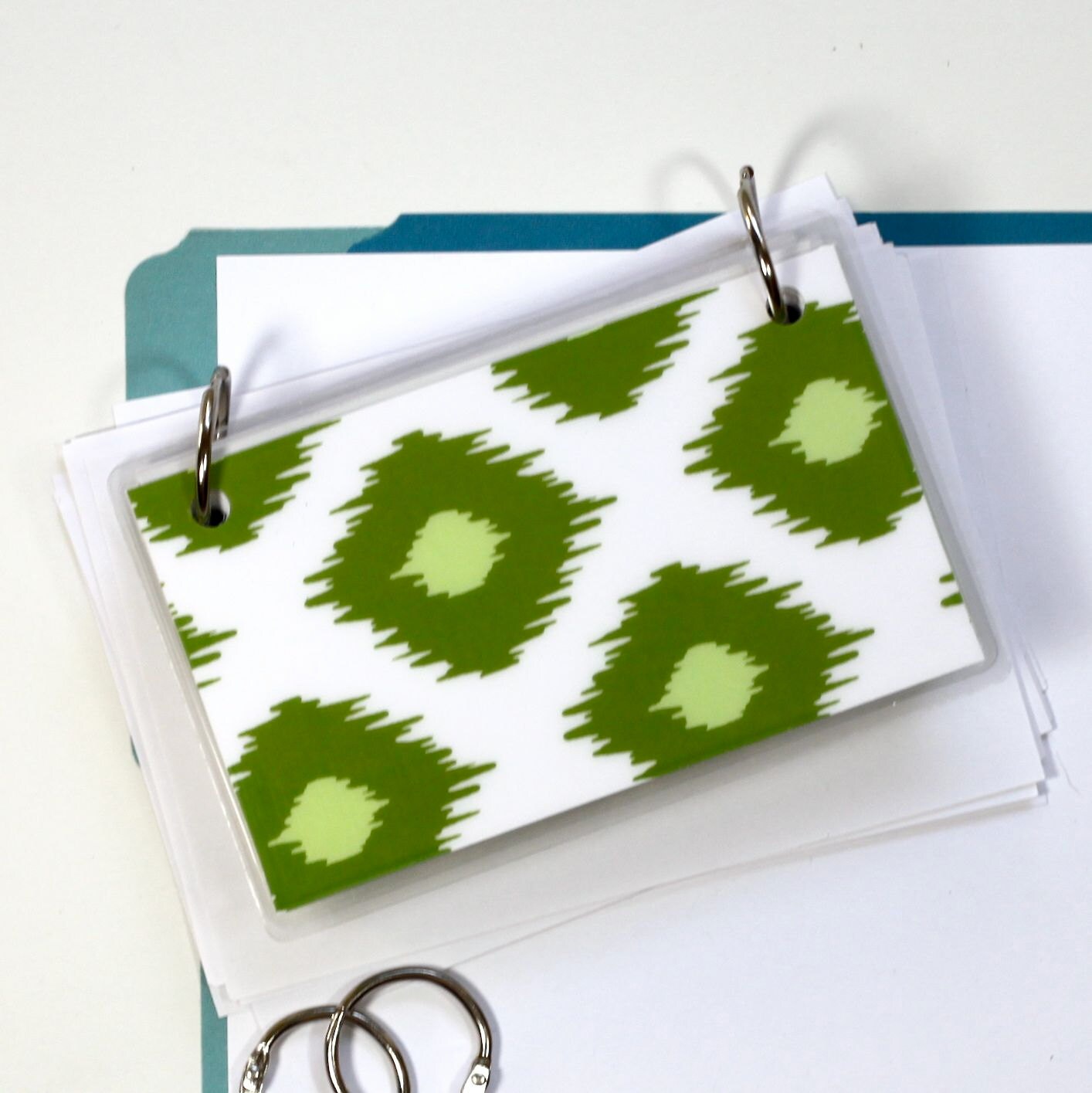 3 x 5 Index Card or Note Card Binder Green Ikat
