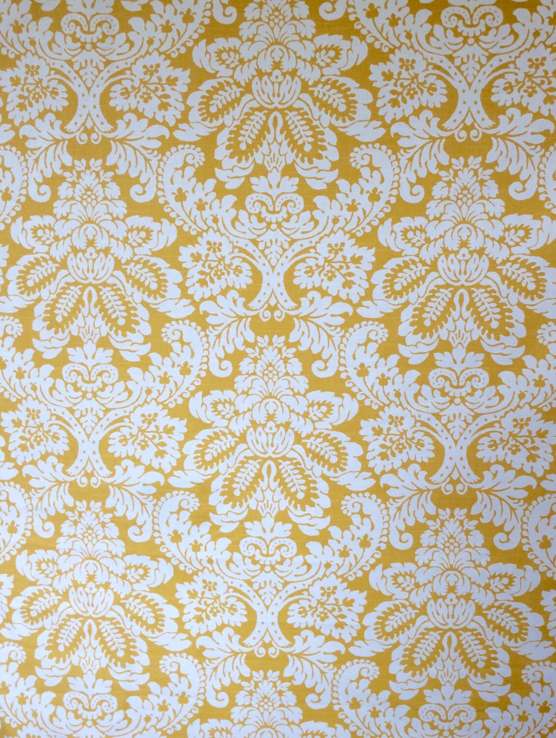 Damask Cotton Fabric in Yellow and White by