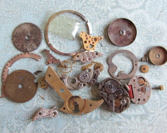 Vintage WATCH PARTS gears - Steampunk parts - k52 Listing is for all the watch parts seen in photos