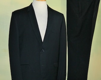 42 Vintage 50s Rounded Lapel Charcoal Black Suit Capps Clothes Wool Mad Men