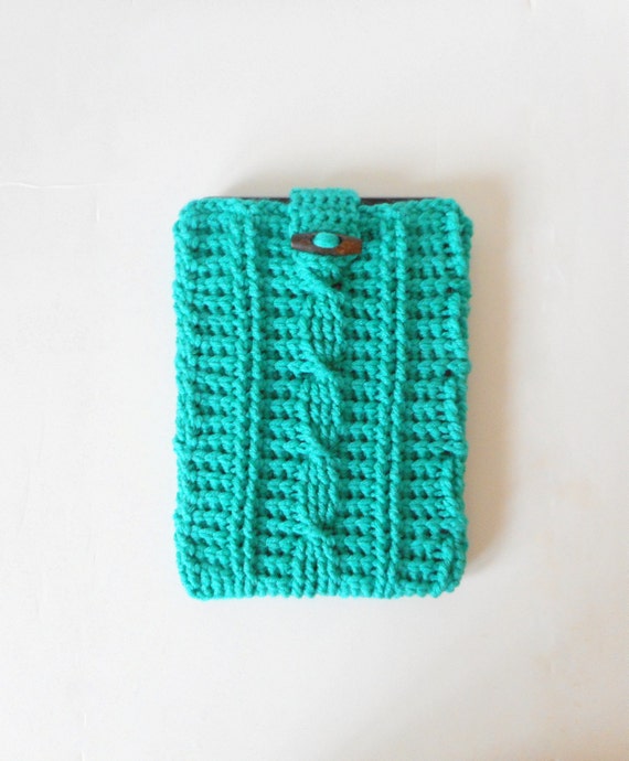 Cable Stitch eReader or iPad Mini Slip Cover in Jade. 