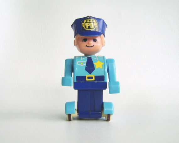 Vintage Policeman Push Toy Police Action Figure Tomy Toys