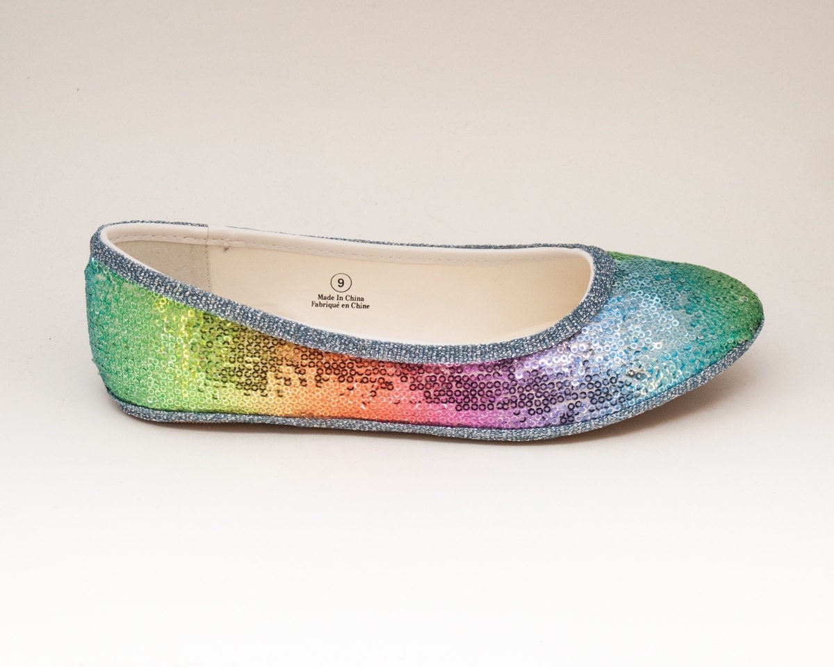 Sequin Rainbow Patterned Ballet Flats Slippers by princesspumps