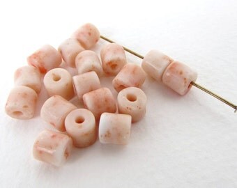 Vintage Glass Bead White Coral Tube Speckled Barrel Czech Bead 7mm vgb0860 (18)