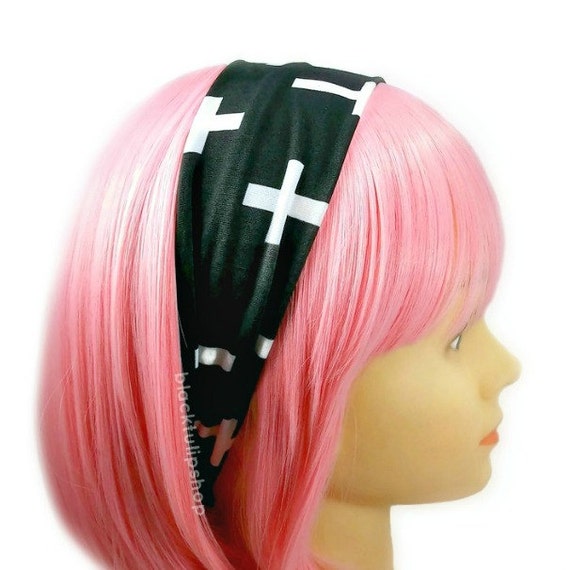 Pastel Goth Headband Lightweight Black White by