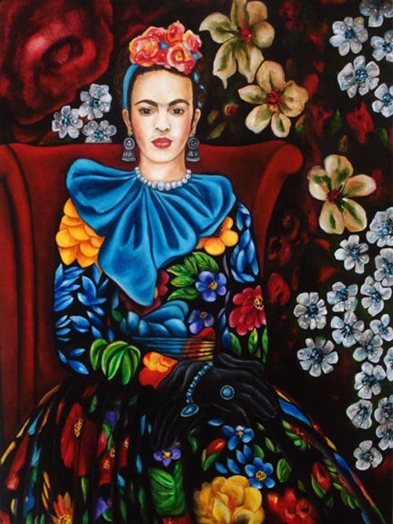 Mexican Fine Art Oil Painting Frida Kahlo Turquoise by From