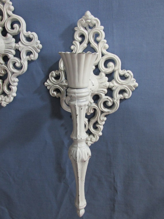 Upcycled Cast Iron Candle Sconces Set of 2 White by LuRuUniques