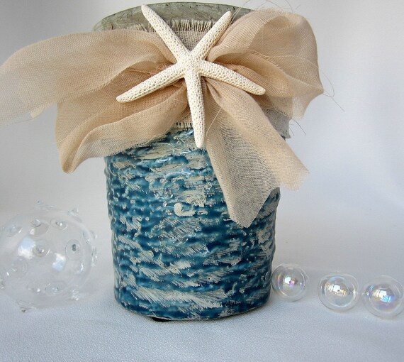 Beach Decor Nautical Rustic Blue Pottery Vase by beachgrasscottage