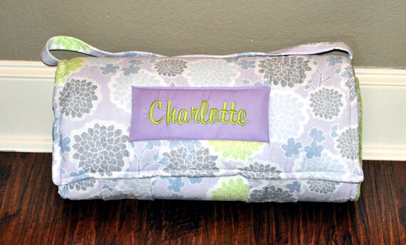 Nap Mat - Monogrammed True Luck Lilac Loving Blossoms Nap Mat with Lime Green Double-sided Minky or Minky Dot Blanket