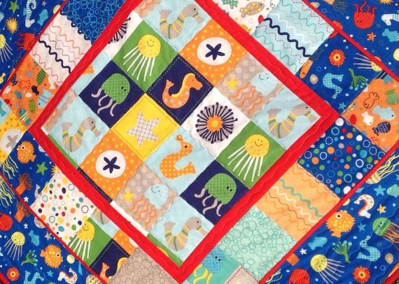 In The Ocean Handmade Nautical Beach Baby Crib Quilt