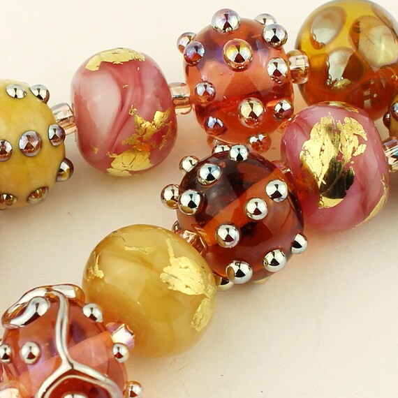 SRA Handmade Lampwork Glass Bead Set Pink by StoneDesignsbySheila