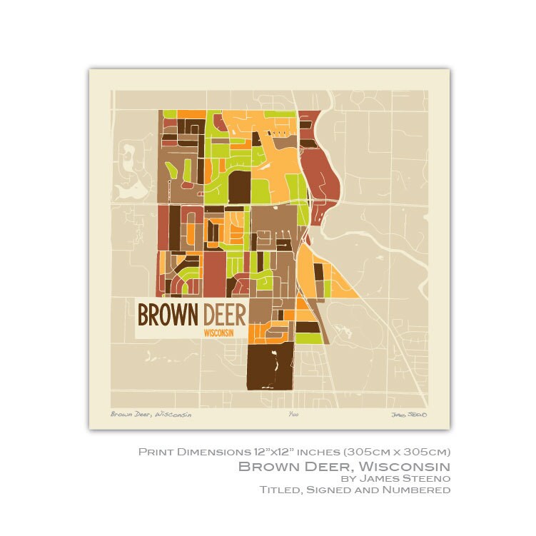 Brown Deer Wisconsin 12x12 Art Map Print