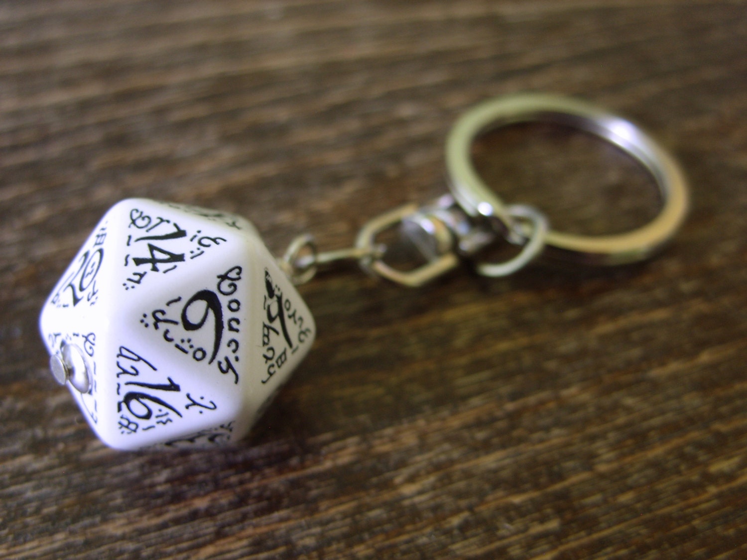 D20 dice keychain elf runes elvish die black white by MageStudio