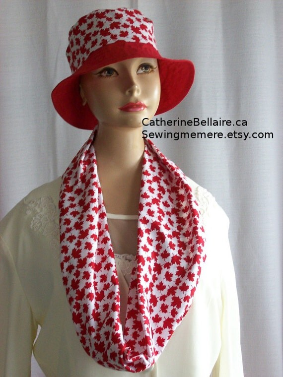 Canada Day Scarf Circle Infinity Scarf Red Maple Leaf