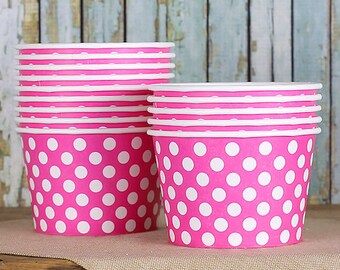 Large Polka Dot Pink Ice Cream Cups, Pink Ice Cream Bowls, Sundae Cups, Ice Cream Party Cups, Dessert Cups, 8oz Paper Ice Cream Cups (18)