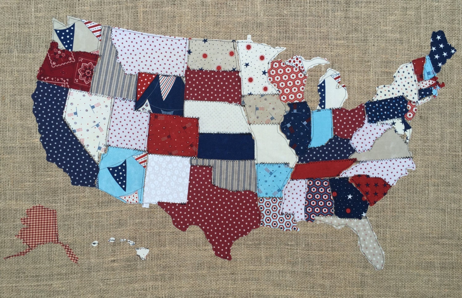 Fabric Map United States Scrap map Red White by thelittlegreenbean
