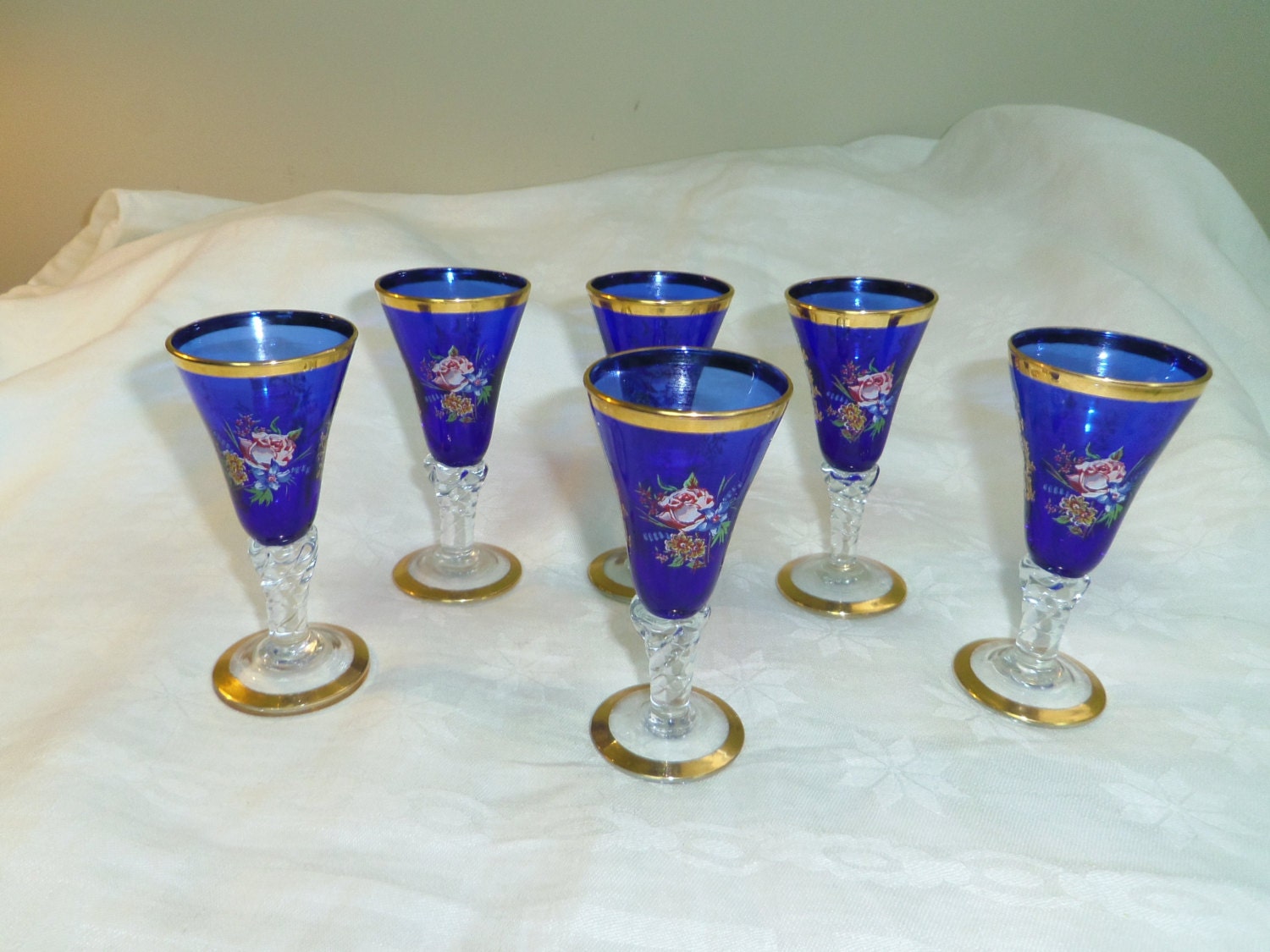 Cordial Liqueur Glasses Set of 6 Cobalt Glass by Lynnestreasures