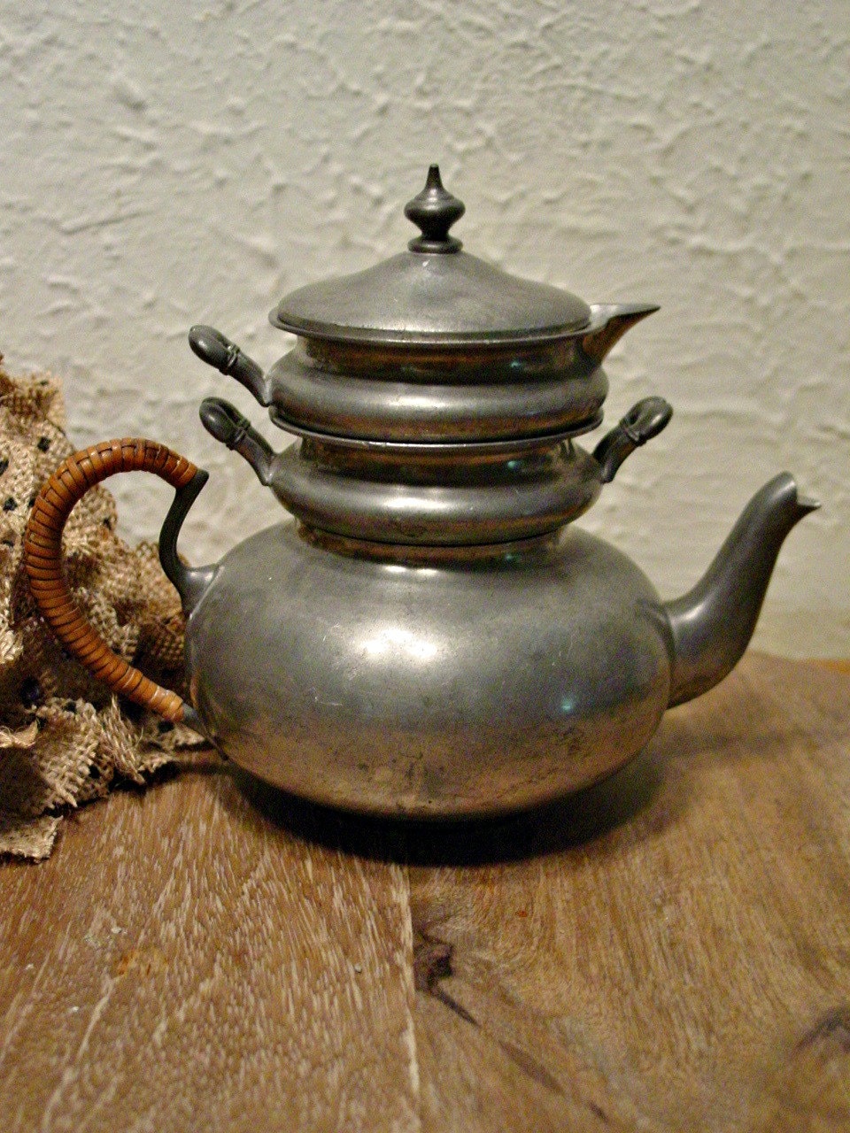 Pewter Teapot for One Vintage Pewter Farmhouse Rustic French
