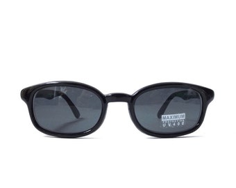 vintage 90's NOS square black plastic sunglasses dark grey gray lens mens womens fashion accessories accessory sun glasses retro modern slim