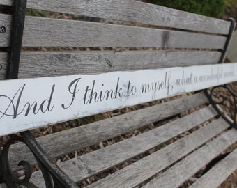 and i think to myself what a wonderful world primitive vintage aged sign Louis Armstrong