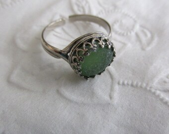 Green Glass Ring, Ring Jewelry, Sterling Silver Ring, Sea Glass Ring, Beach Glass Ring, Adjustable Ring, Gift for Women, Gift for Her