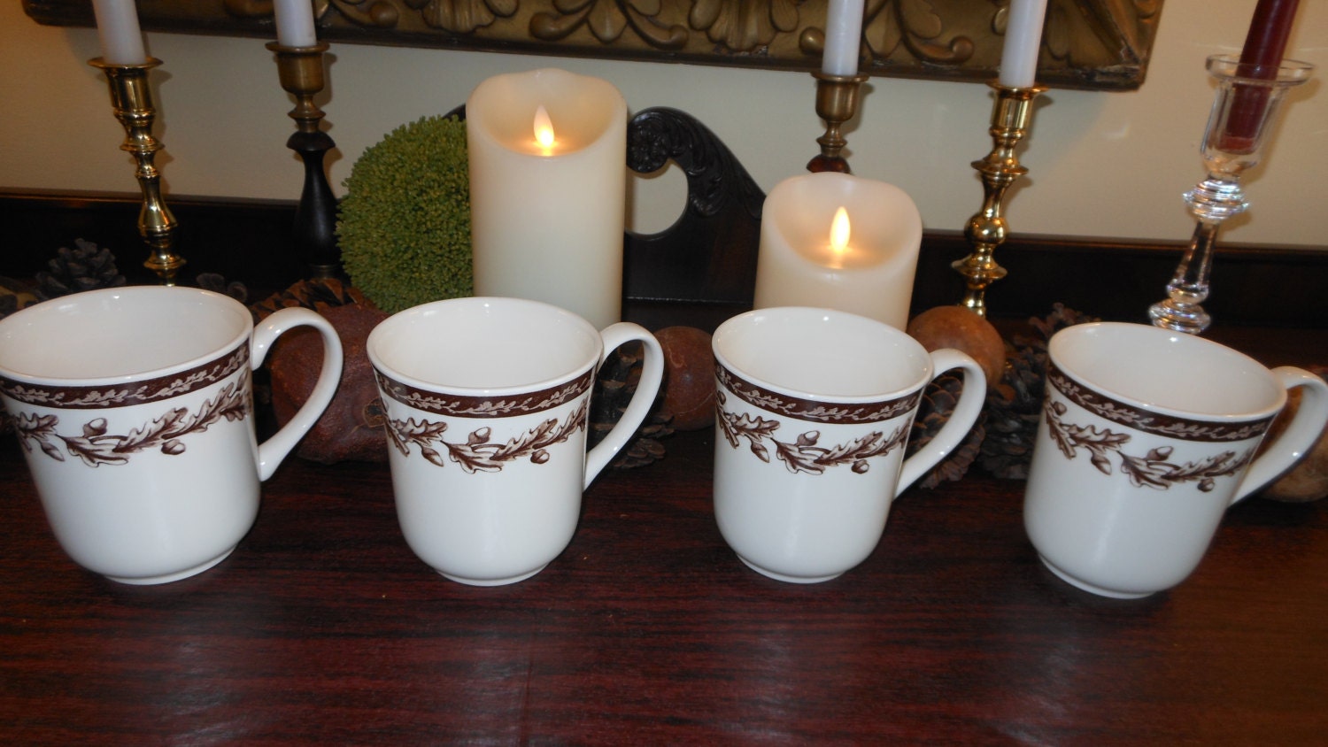 Four Wedgwood Mugs, Hand Engraving, Plymouth Pattern Made in England