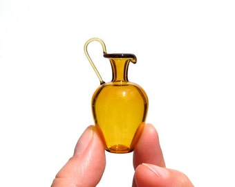 Miniature Pitcher in Yellow, Hand Blown Glass