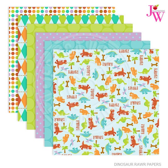 Dinosaur Rawr Cute Digital Papers, Dinosaur Papers, Dinosaur Patterns, Dinosaur Theme Backgrounds, Scrapbook Papers Il_570xn
