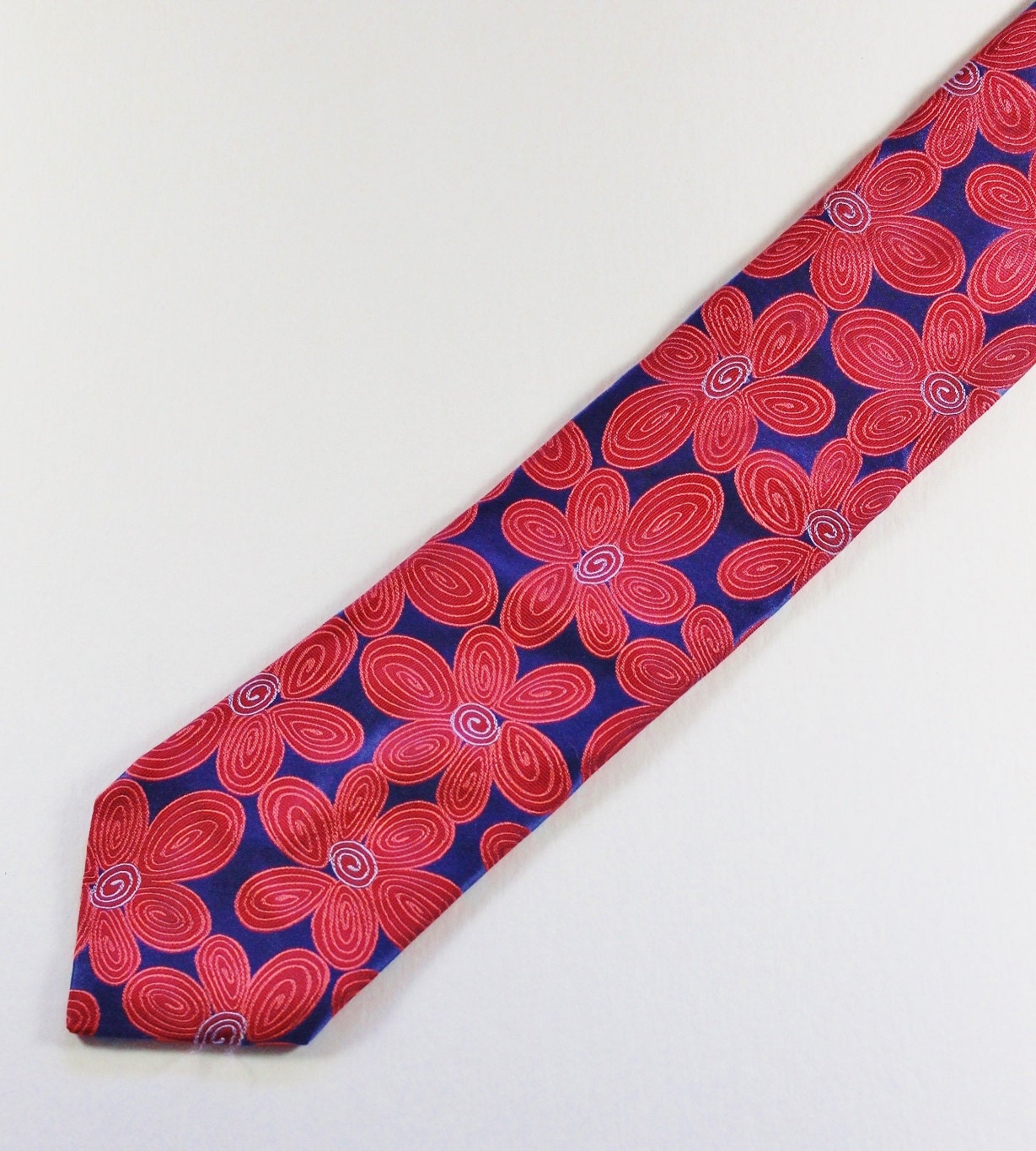 Retro Modern Ted Baker Bold Floral Pattern Mens Silk Necktie Haute Juice