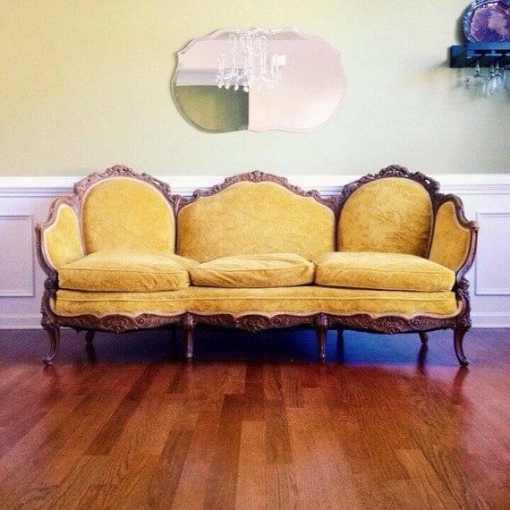 Vintage Sofa Antique Victorian Sofa Yellow Velvet French