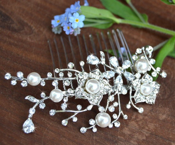 Bridal Crystal Hair Comb Wedding Hair Piece Flower By Modwedding