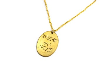 TREAT YO SELF - Engraved Oval Necklace