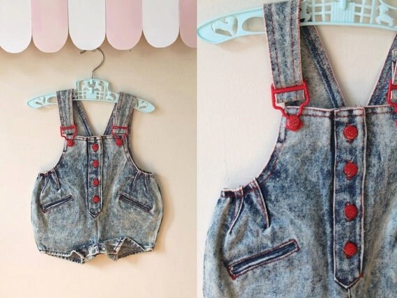 vintage unisex baby's denim overalls HAPPY KIDS acid