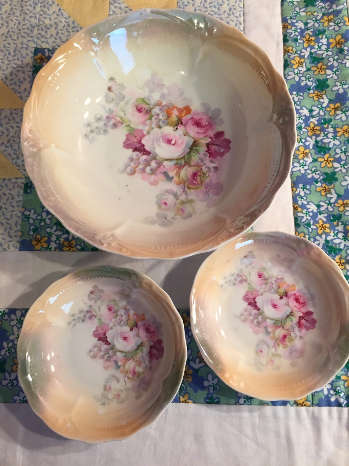 Vintage Victorian Roses 3 Piece Bowl Set Made in Germany Haute Juice