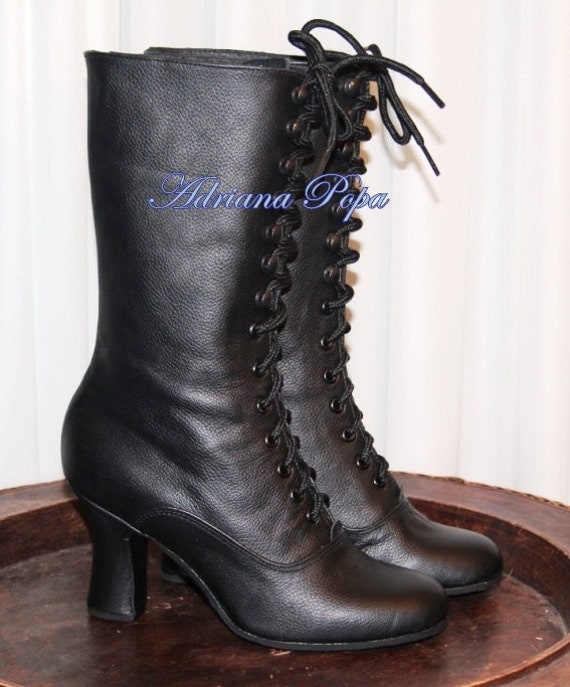 Ankle Victorian Boots Black Leather Victorian boots Edwardian