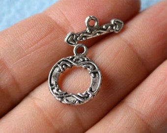 20pcs Clasp Antiqued Silver Pewter Toggle 13mm Round Bar And Ring