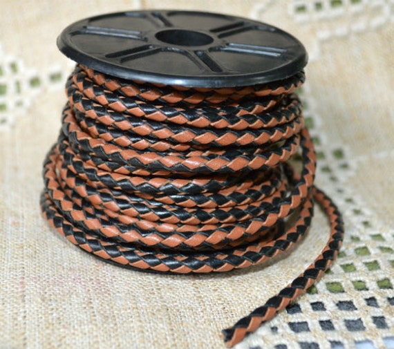 1 meter of 4mm Black Brown Natural Braided Bolo Leather Cord